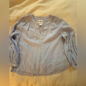 Halston 100% Linen Blouse Top Blue Large Only worn once.
